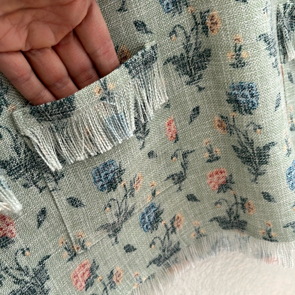 Tuckernuck Light Blue Floral Tweed Fringed Blouse - Picture 6 of 8